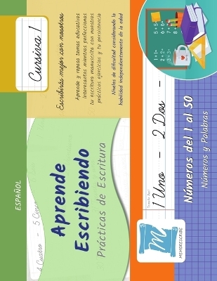 Practicas de Escritura - Números del 1 al 50 - Letra Cursiva, Nivel 1