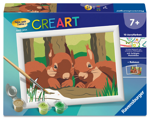 CreArt, Malen nach Zahlen Kinder - Kuschelnde Eichh&ouml;rnchen