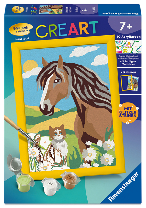 CreArt, Malen nach Zahlen Kinder - Pferd und K&auml;tzchen
