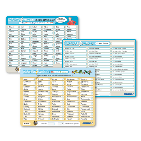 3 Blitzlesekarten im Set - 200 häufigste Wörter - Sätze - Themenwörter - Katrin Langhans