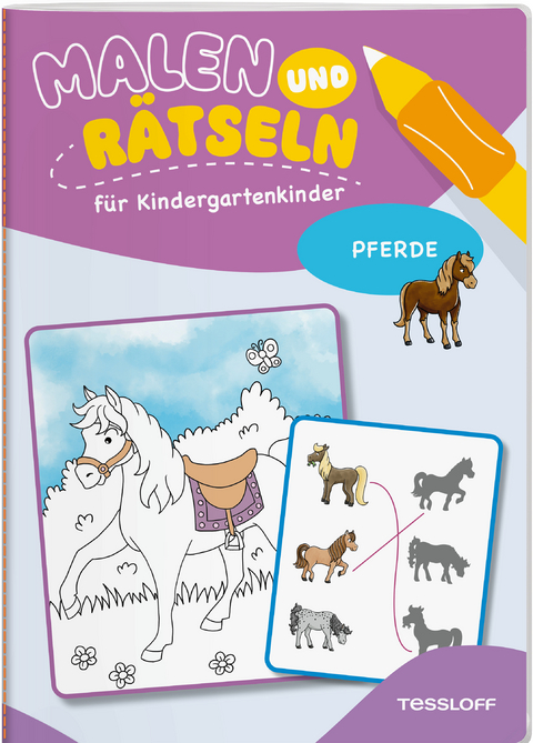 Malen und R&auml;tseln f&uuml;r Kindergartenkinder. Pferde