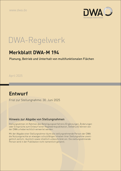 Merkblatt DWA-M 194 Planung, Betrieb und Unterhalt von multifunktionalen Flächen (Entwurf)