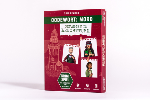 Codewort: Mord. Gefangen im Leuchtturm. Krimidinner-Rollenspiel und Kochbuch. F&uuml;r 6 Spieler ab 12 Jahren. - Juli Hemken