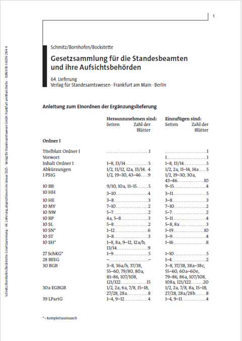 Gesetzsammlung f&uuml;r die Standesbeamten und ihre Aufsichtsbeh&ouml;rden - 