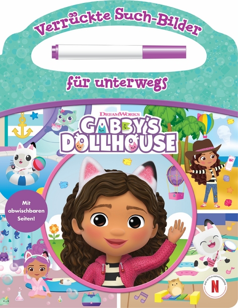 Gabby's Dollhouse - Verr&uuml;ckte Such-Bilder f&uuml;r unterwegs - Wimmelbuch - Pappbilderbuch mit Stift und abwischbaren Seiten ab 3 Jahren - 