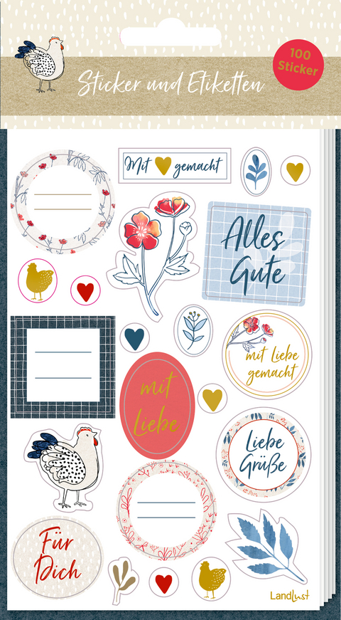 Sticker und Etiketten &ndash; Stickerbogen mit 100 Stickern