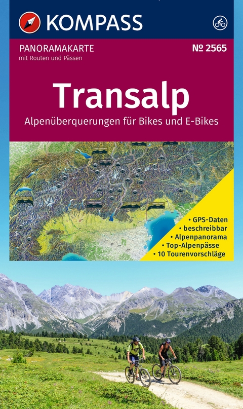 KOMPASS Radfernwegekarte Transalp Panoramakarte 1:2 Mio.