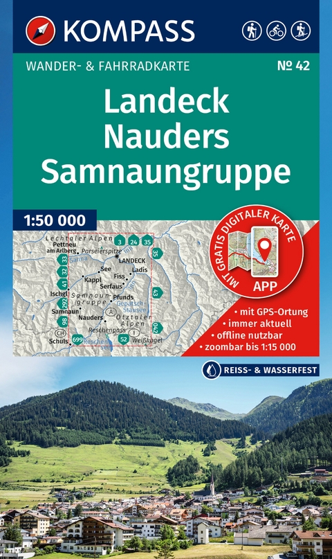 KOMPASS Wanderkarte 42 Landeck, Nauders, Samnaungruppe 1:50.000