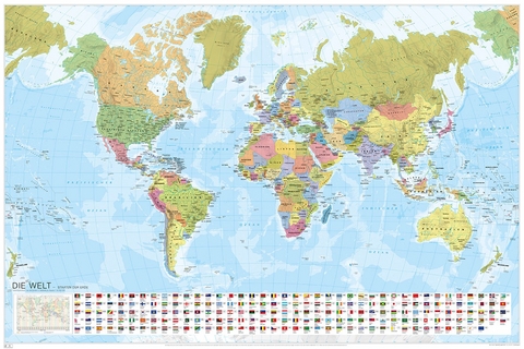 MARCO POLO Weltkarte - Staaten der Erde mit Flaggen, plano in H&uuml;lse