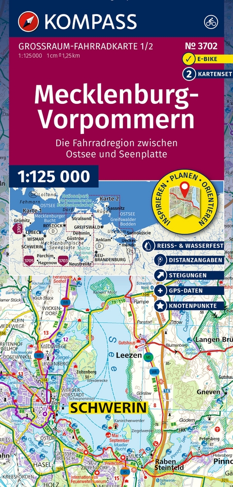 KOMPASS Gro&szlig;raum Fahrradkarte 3702 Mecklenburg-Vorpommern 1:125.000