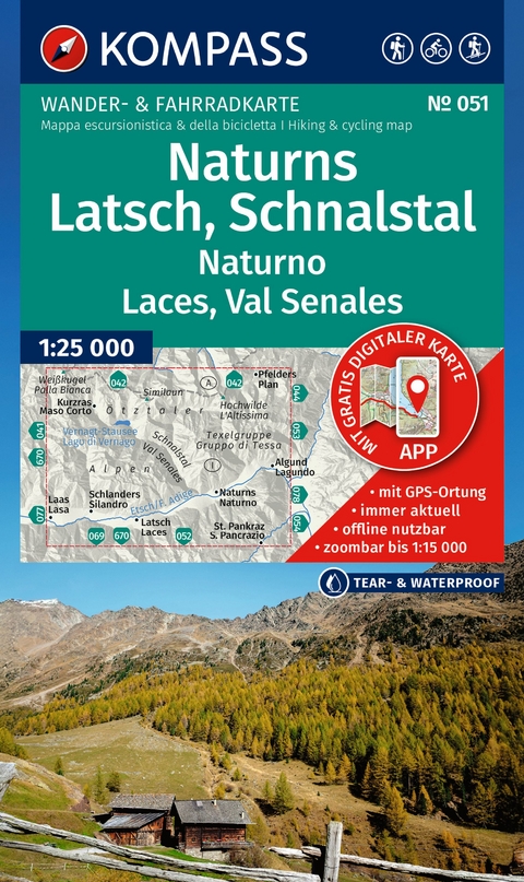 KOMPASS Wanderkarte 051 Naturns, Latsch, Schnalstal / Naturno, Laces, Val Senales 1:25.000
