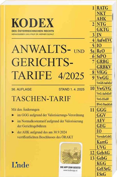 KODEX Anwalts- und Gerichtstarife 4/2025 - Dietmar Dokalik