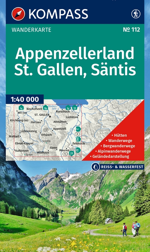 KOMPASS Wanderkarte 112 Appenzellerland, St. Gallen, S&auml;ntis 1:40.000