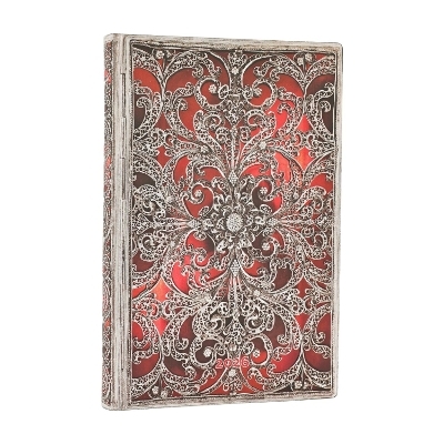 2026 Garnet (Silver Filigree Collection) Mini 12-month Horizontal Softcover Flexi Dayplanner 2026 (Elastic Band Closure) -  Paperblanks