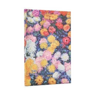 2026 Monet's Chrysanthemums Maxi 12-month Vertical Hardcover Flexi Dayplanner 2026 (Elastic Band Closure)