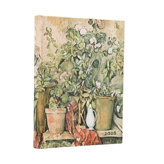 2026 Cezanne's Terracotta Pots and Flowers Midi 12-month Day-at-a-Time Hardcover Flexi Dayplanner 2026 (Elastic Band Closure)