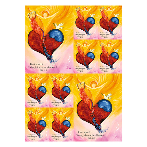 5er-Set Stickerkarte »Gott spricht: Siehe, ich mache alles neu« Offb 21,5 - Schwester Teresa Zukic