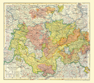 Politische Karte von THÜRINGEN – Herzogtümer und Fürstentümer 1904