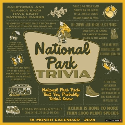 National Park Trivia 2026 12 X 12 Wall Calendar -  Willow Creek Press