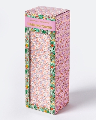 Floral Tumbling Tower Game - Stylish Wooden Stacking Game for Family & Party Fun - 