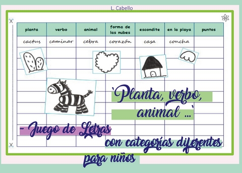 "Planta, verbo, animal ..." - Juego de Letras con categor&iacute;as diferentes para ni&ntilde;os - L. Cabello