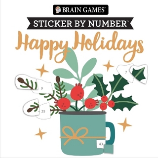 Brain Games - Sticker by Number Compact Edition: Happy Holidays 7x7 Inches Christmas Stocking Stuffer, Travel Size Activity Book for Adults & Kids 7+