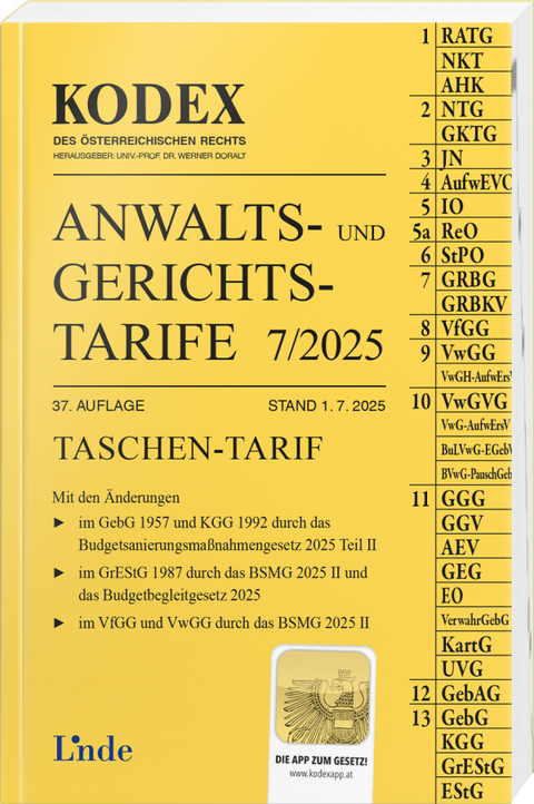 KODEX Anwalts- und Gerichtstarife 7/2025 - Dietmar Dokalik