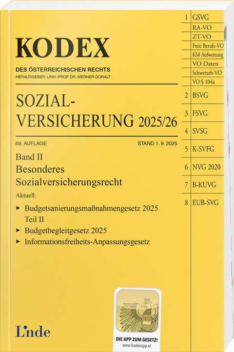 KODEX Sozialversicherung 2025/26, Band II - Daniela B&ouml;hm