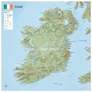 GeoMetro XL physische/politische Irlandkarte (90 x 90cm) mit beidseitiger Laminierung
