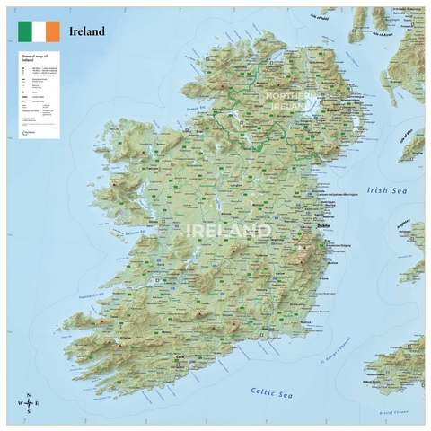 GeoMetro XL physische/politische Irlandkarte (90 x 90cm) mit beidseitiger Laminierung