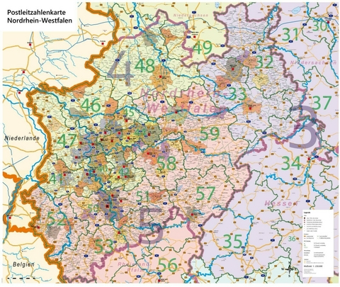 GeoMetro XL Postleitzahlenkarte von Nordrhein-Westfalen, mit Laminierung, Wandkarte