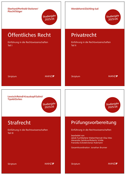 PAKET: Prüfungsvorbereitung + Einführung in die Rechtswissenschaften Tl. I + Tl. II + Tl. III - Jakob Fux, Franziska Eckstein, Jonas Hubmann, Alexandra Salnikow, Roberto Schille, Marlene Walser, Hannah Elisa Wex, Harald Eberhard, Bettina Perthold-Stoitzner, Magdalena Pöschl, Karl Stöger, Christiane Wendehorst, Brigitta Zöchling-Jud, Peter Lewisch, Susanne Reindl-Krauskopf, Farsam Salimi, Alexander Tipold, Ingeborg Zerbes, Jonathan Brunner