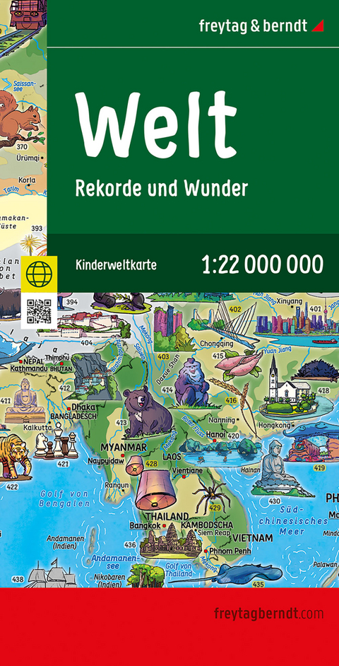 Weltkarte f&uuml;r Kinder, 1:22.000.000, gefaltet, freytag & berndt