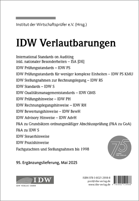 IDW, 95. Erg.-Lief. IDW Verlautbarungen Mai 2025