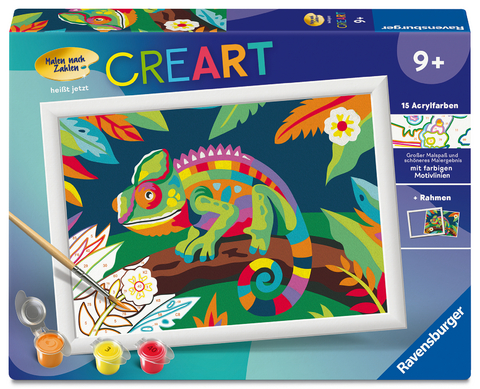 CreArt, Malen nach Zahlen Kinder - Farbenfrohes Cham&auml;leon
