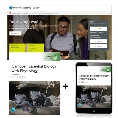 Campbell Essential Biology with Physiology, Global Edition + Mastering Biology with Pearson eText - Eric Simon, Jean Dickey, Jane Reece
