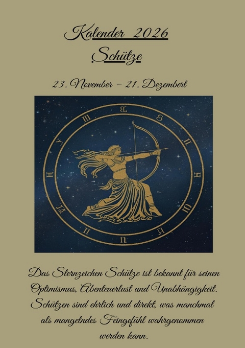 Sternzeichen Sch&uuml;tze Kalender 2026 - Elke Strobel