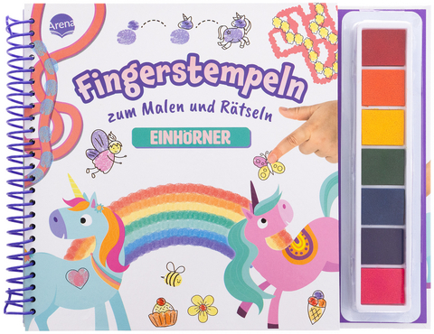 Fingerstempeln zum Malen und R&auml;tseln. Einh&ouml;rner