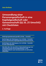 Umwandlung einer Personengesellschaft in eine Kapitalgesellschaft oder Genossenschaft mit Checklisten (§§ 20, 25 UmwStG) - Jens Herkens