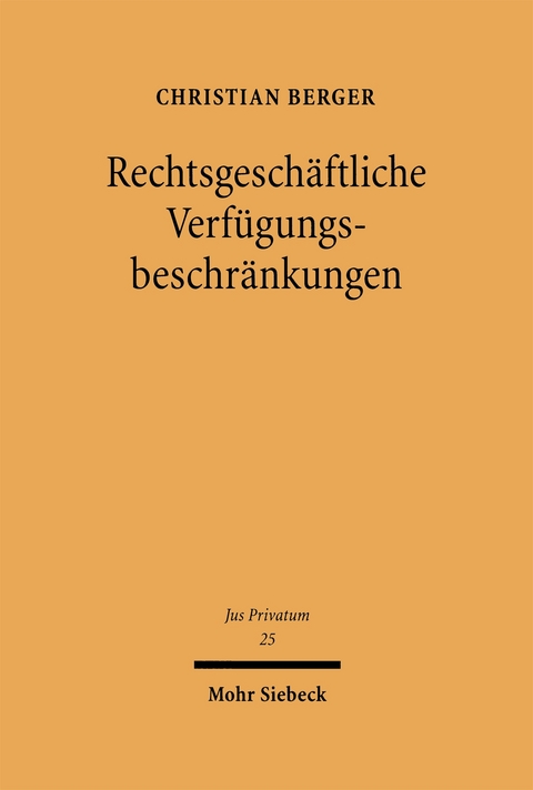 Rechtsgeschäftliche Verfügungsbeschränkungen - Christian Berger