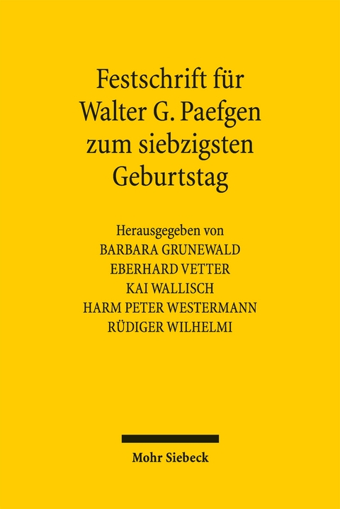 Festschrift f&uuml;r Walter G. Paefgen zum siebzigsten Geburtstag - 