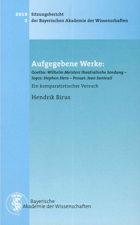 Aufgegebene Werke: Goethe: Wilhelm Meisters theatralische Sendung, Joyce: Stephen Hero, Proust: Jean Santeuil - Hendrik Birus