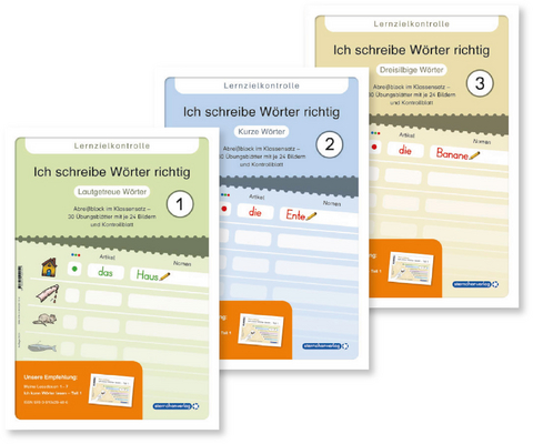 Ich schreibe W&ouml;rter richtig - 3 Lernzielkontrollen - Lautgetreue / Kurze / Dreisilbige W&ouml;rter - Katrin Langhans
