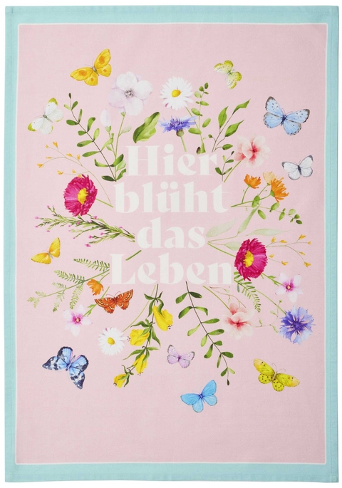 Bl&uuml;tentr&auml;ume Geschirrtuch "Hier bl&uuml;ht das Leben" 50 x 70 cm - 