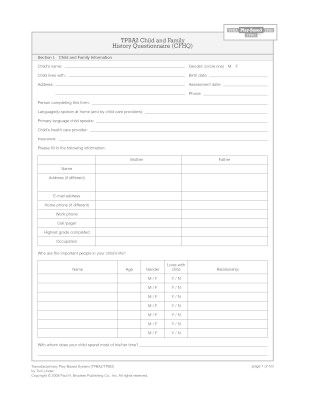 Transdisciplinary Play-based Assessment and Intervention (TPBA/I 2) Child and Program Summary Forms - Toni W. Linder