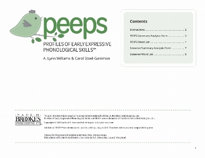 Profiles of Early Expressive Phonological Skills (PEEPS&trade;) Forms - A. Lynn Williams, Carol Stoel-Gammon