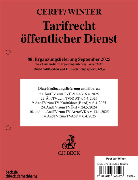 Tarifrecht &ouml;ffentlicher Dienst 88. Erg&auml;nzungslieferung