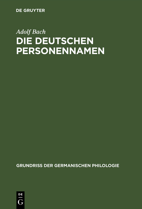Die deutschen Personennamen - Adolf Bach