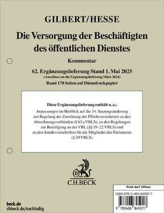 Die Versorgung der Beschäftigten des öffentlichen Dienstes 62. Ergänzungslieferung