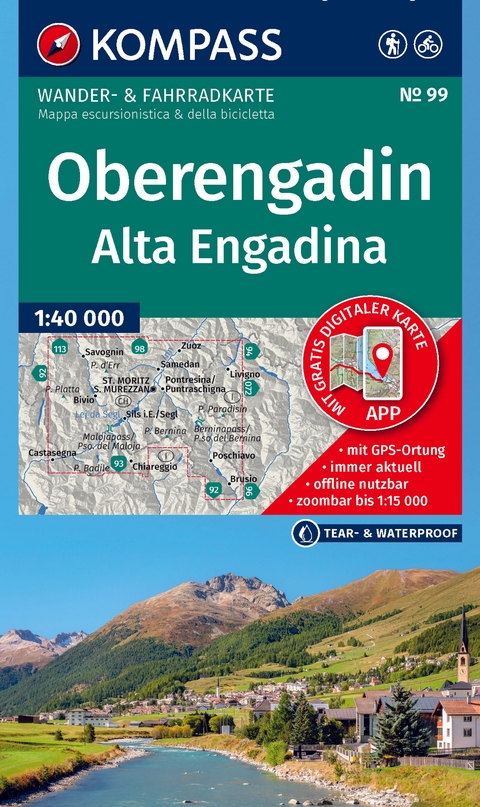 KOMPASS Wanderkarte 99 Oberengadin / Alta Engadina 1:40.000